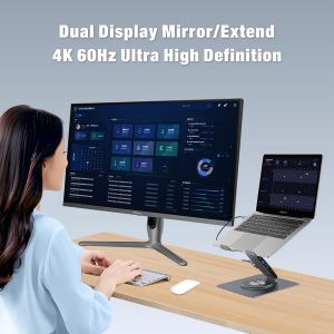 Originneo PCR100D+ Aluminum Adjustable Rotatable Laptop Hub Stand with 11-in-1