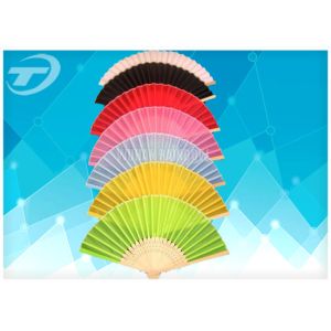 21cm Plain Color Silk Folding Hand Fans With Natural Bamboo Ribs
