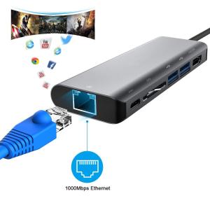 Cheap USB C Hub 6 in 1 Macbook Type C Hub With Pass-through Charging SD/Micro SD Card Reader 2 USB3.0 Ports and 4K Slot for sale