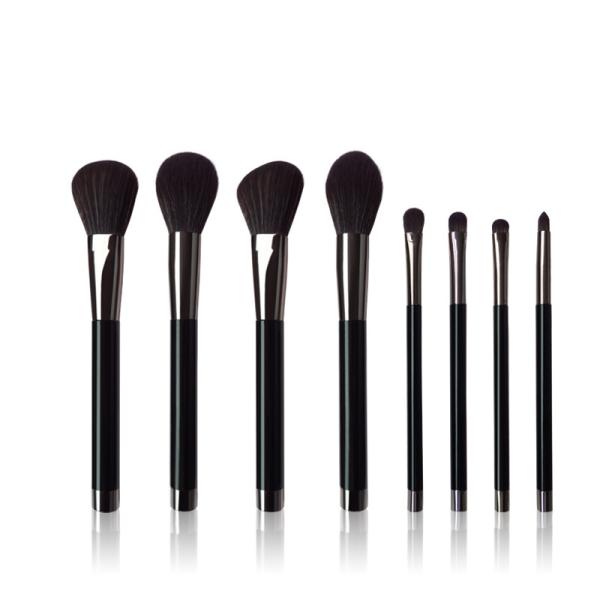 Quality Vegan Face Eye Beauty Makeup Brush Set 8pcs Shiny Black Plastic Handle wholesale