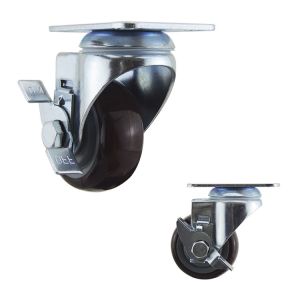 3 Inch Red Polyurethane Medium Duty Casters With Side Brake