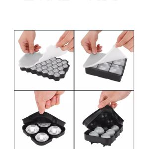 6-hole Round Ice Ball Mold with Honeycomb Square Ice Tray and Diamond Ice Cube
