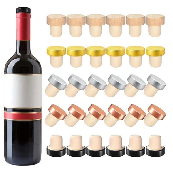 Aluminium-Plastic Customied T Shape Wine Corks Wooden Bar Top Cap Wine Bottle Stoppers