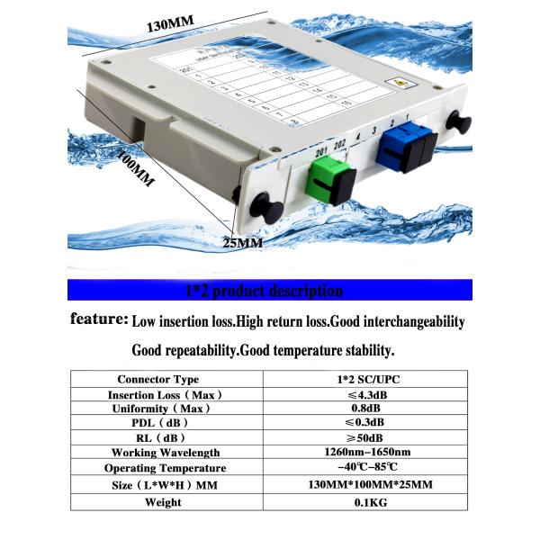 1x2 SC UPC High Durability Single Mode Fiber Optic Splitter