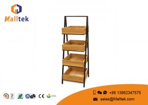 Cheap Ladder Type Shopping Wooden Retail Display Stands With Metal Frame for sale