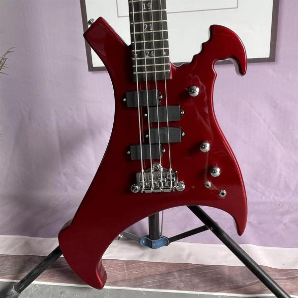 Quality Custom 4 Strings Irregular Special Body Shape Electric Bass Guitar in Metallic Red ​Color Solid Body Maple Neck wholesale