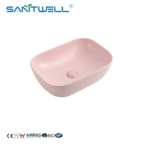 Cheap Chaozhou Factory Above Counter basin 2024 Pink Color Ceramic Basin Wall Mounted Sink for sale