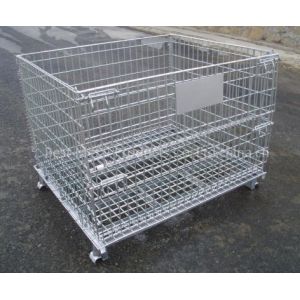 Galvanized wire mesh cage storage, folding wire container, bins, wire stacking