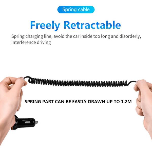 4 USB PORT CAR CHARGER USB+TYPE-C+LIGHTING PORT WITH SPRING CABLE