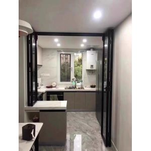 Cheap Fold up Black Aluminium Bifold Windows Double Glazed Glass Balcony Vertical Folding Window With Inside Grill for sale