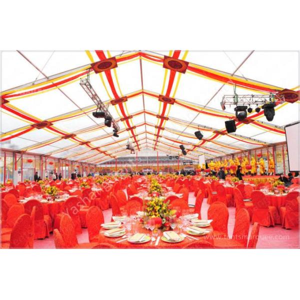 300 People Luxury Wedding Tents Rentals Aluminium Frame Marquee With Pink White Lining Decoration
