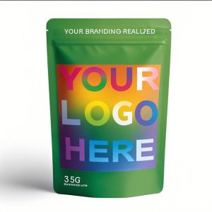 Custom Printed Smell Proof Stand Up Ziplock Mylar Bags 3.5g Resealable Aluminum