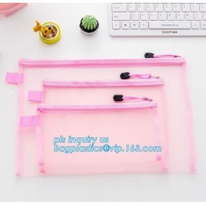 stationery within mesh PVC waterproof zipper document bag/ pvc folder, pp