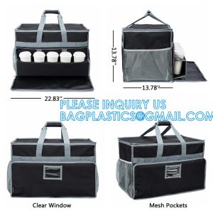 Insulated Food Delivery Bag with Support Frame and Plastic Bottom Plate,Grocery