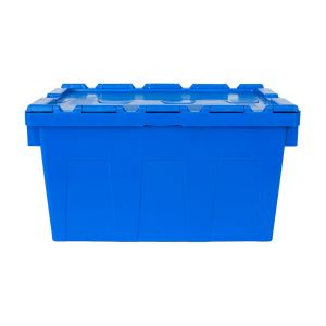 Solid Box Heavy Duty Plastic Crate with Attached Lid Nestable Stackable Tote
