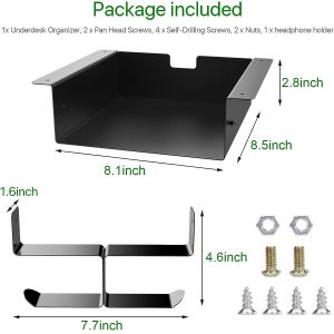 Space Saving Under Desk Storage Shelf with Dual Headset Hanger Hook and Hidden