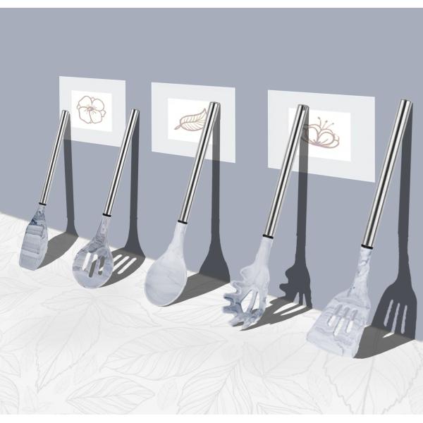Artistic Marble Stainless Steel Silicone Utensils 11pcs FDA Approved