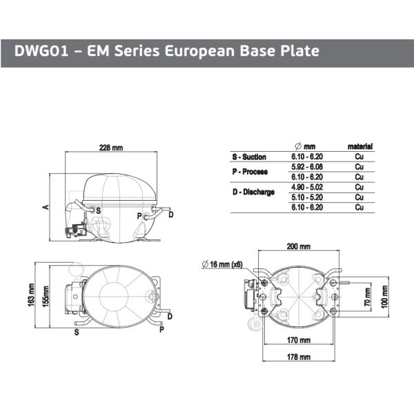 EMS6170Z Refrigeration Compressor R134a 220~240V-1-50Hz 1 Phase