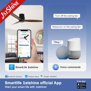 3-Blade Wooden Ceiling Fan with Smart Remote Control and App-Controlled Flush