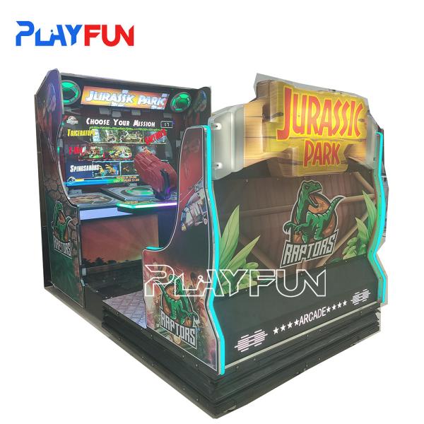 Quality Playfun Kids Coin Operated full motion Jurassic Park  Simulator Arcade Video Gun shootings Game Machine Indoor Park Elec wholesale