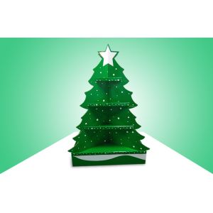 Green Christmas Tree Cardboard Pallet Display For Promoting Toys , Eye Catching