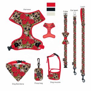 Sublimation Patterns Multicolor Dog Harness Bandana Sets With Metal Hook