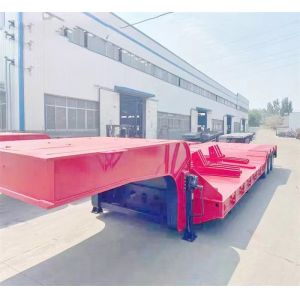 China Steel 3 Axles Lowbed Chassis Tractor Trailer Truck Flated Bed 60-80 Tons Semi Trailer on sale