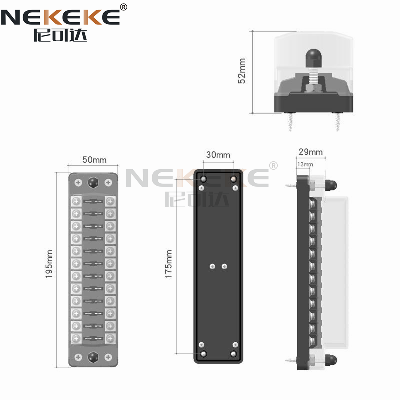 12 Way Waterproof 12 Volt Marine Fuse Panel Heat Resistance With Negative Bus
