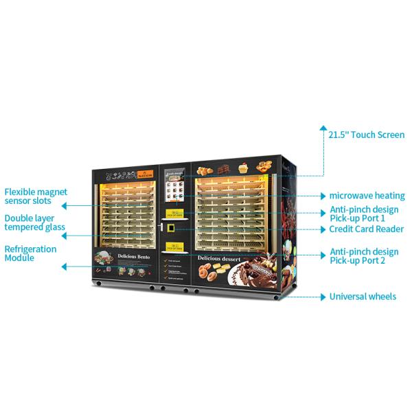 Large Capacity 2 Cabinets Vending Machine for Ready Meals with Microwave Heating And Drinks Cans Cakes Desserts