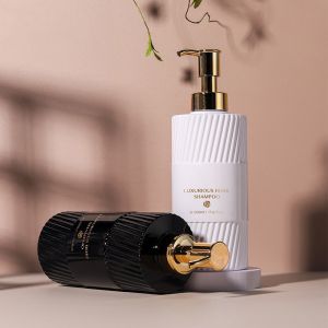 500ml White/Black cylindrical smooth and Spiral pattern with golden pump for