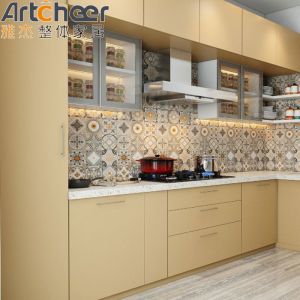 High End Mobile Design U Shape Kitchen Cabinet with Marble Stone Top and Gloss