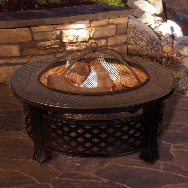 Metal Wood Burning Charcoal Barbecue Pit Spark Screen Cover Backyard Garden Grill Poker