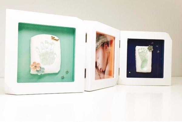 Quality 2018 new design 3 opening baby handprint and footprint clay keepsake en-71 passed photo frame kit wholesale