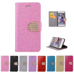Glitter PU leather wallet Case For iPhone 4 5s 6 plus 7 SAMSUNG galaxy s5 s4 S6