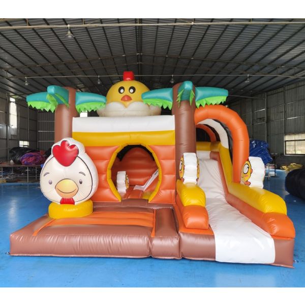 Quality Digital Printing Chicken Cartoon Inflatable Combo Bouncy House With Slide and 3 Years Warranty wholesale