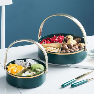 Anti Rust 16cm Diameter Steel Fruit Basket With Golden Handle