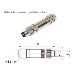 M8 IP67 Circular Connector Male Shield Plug 3 4 5 6 8 Pin Assembly Type