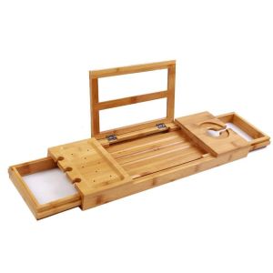 Extra Large Expandable Bathtub Tray Laptop Ipad Holder 2 In 1 100% Bamboo