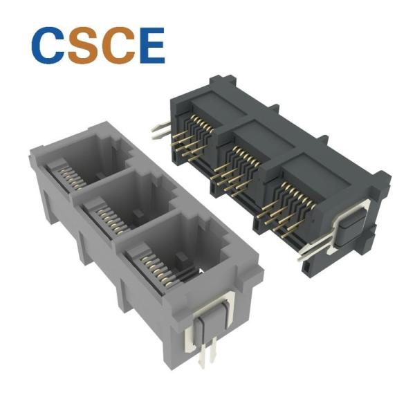 Quality 180 Degrees  RJ45 Modular Jack / 3 Port RJ45 Gold Plating Contact Mating Area With Hook wholesale
