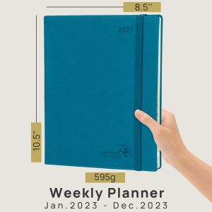 Large Night Blue 10.5''X8.5'' Custom Weekly Planner 2023 Soft Cover Plastic Band