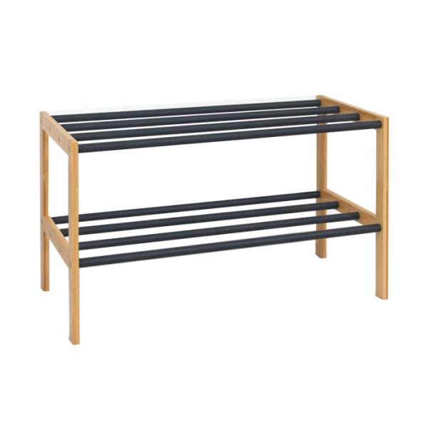 Quality 2 Layer 37cm Height 62cm Length Natural And Black Shoe Shelf wholesale