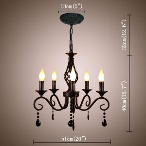 LED Metal Chandeliers 5 Lights Black Crystal Candle Chandelier Industrial