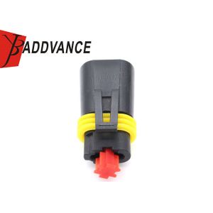 AMP Tyco Black 2 Pin Connector Plug Red Lock With Crimp Terminals 14481614