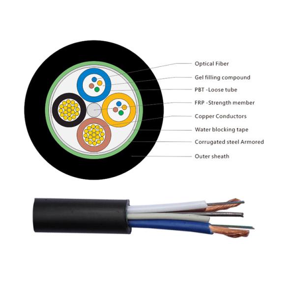 G652D 6 8 Core Photoelectric Hybrid Fiber Optic Cable With 2 Copper Power Wires