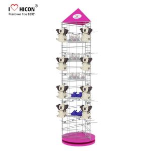 Flooring Wood Turntable Spinner Display Rack Metal Hook Toys Hanging Display