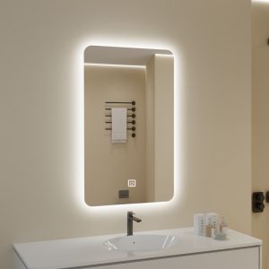 Modern Home Decor Half Moon Rectangle Shape Led Light Smart Mirror Touch Sensor