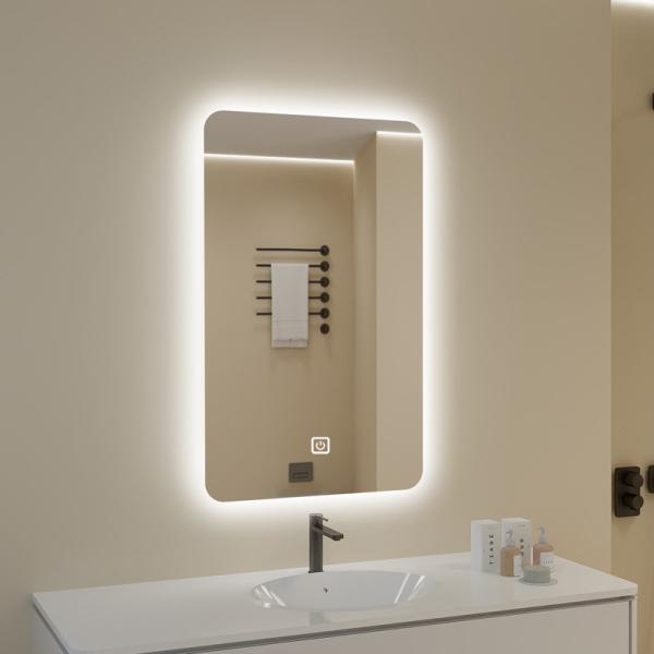 Quality Modern Home Decor Half Moon Rectangle Shape Led Light Smart Mirror Touch Sensor Switch Wall Bathroom Mirror wholesale