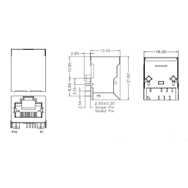 7499210001A 10 / 100BASE-T RJ45 Modular Magnetic Jack For Switches