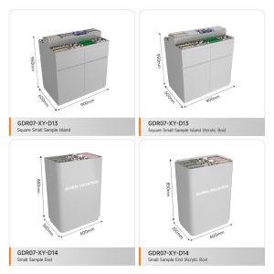 Retail Store Design Grey Wooden Sample Island For Space-Saving Shop Table And