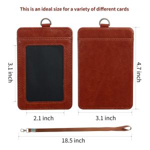 Vertical PU Leather ID Badge Card Holder for Work ID School ID Metro Card Access